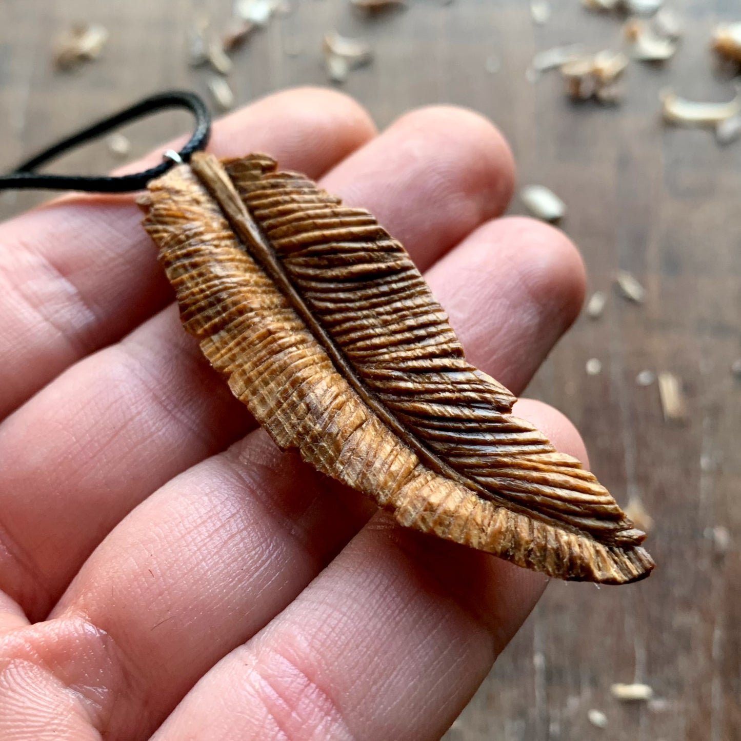 Feather Oak Wood Pendant