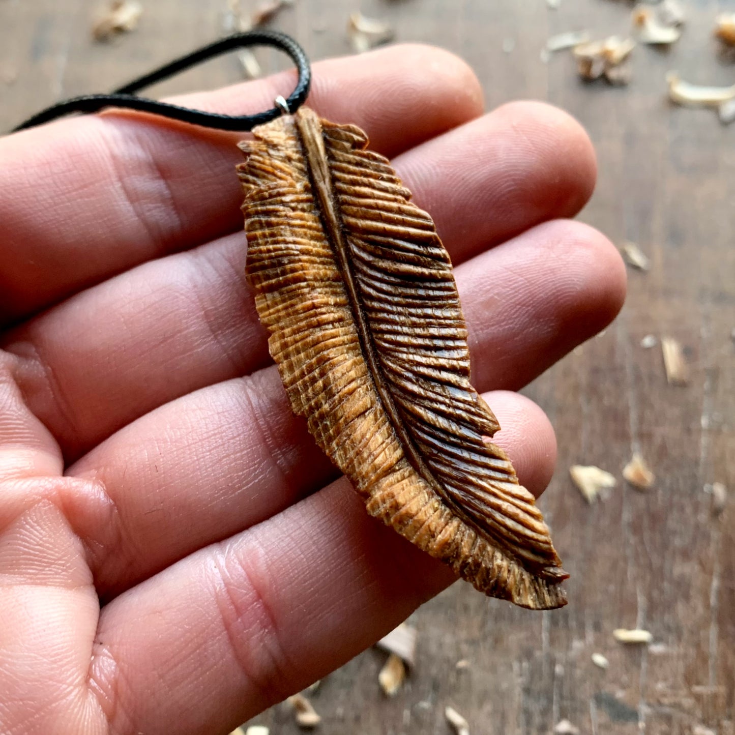 Feather Oak Wood Pendant