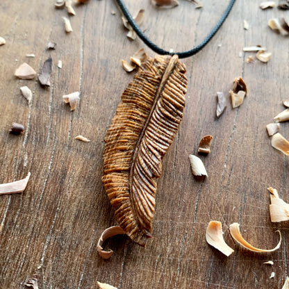 Feather Oak Wood Pendant