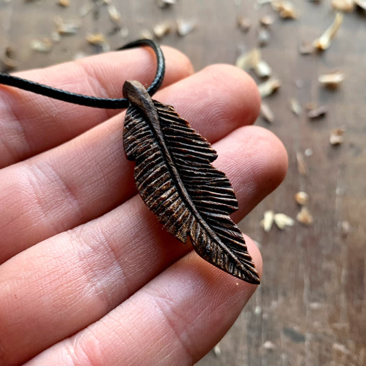 Feather Walnut Wood Pendant