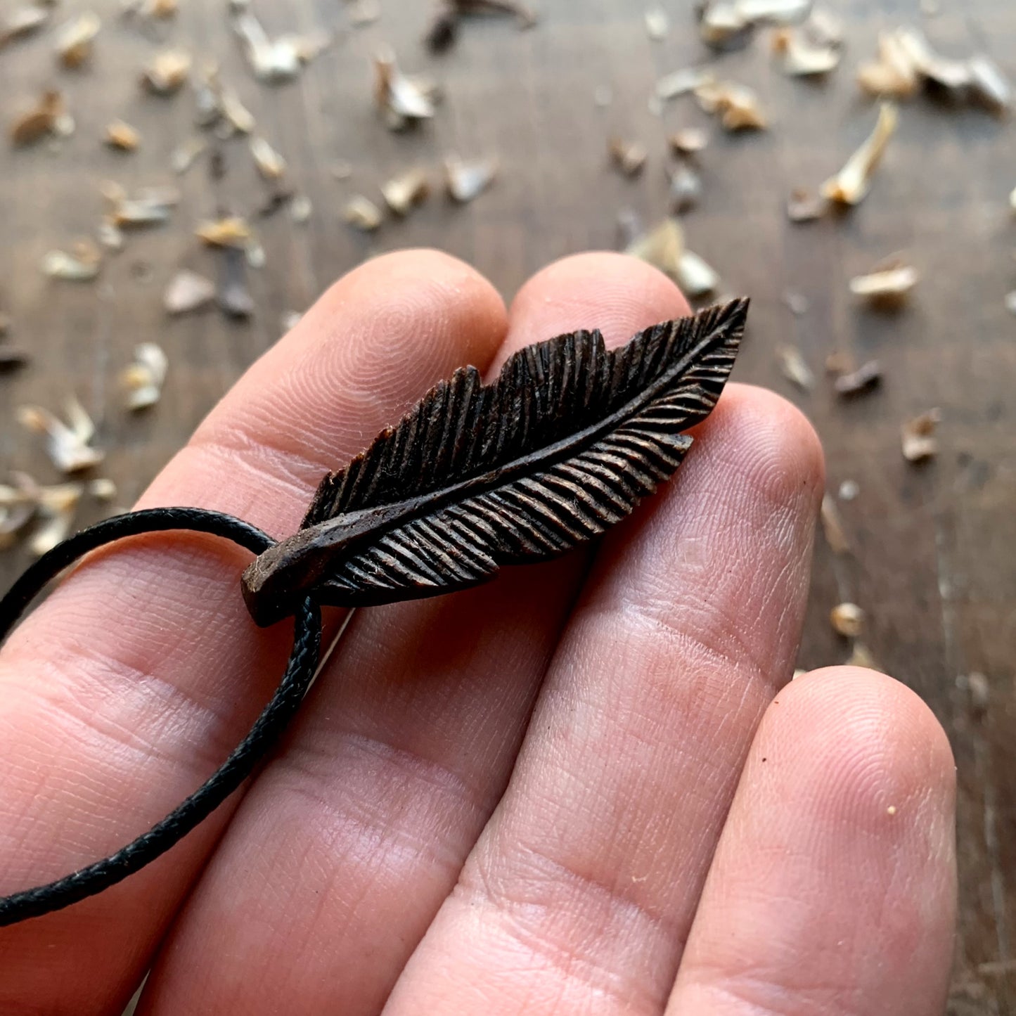 Feather Walnut Wood Pendant