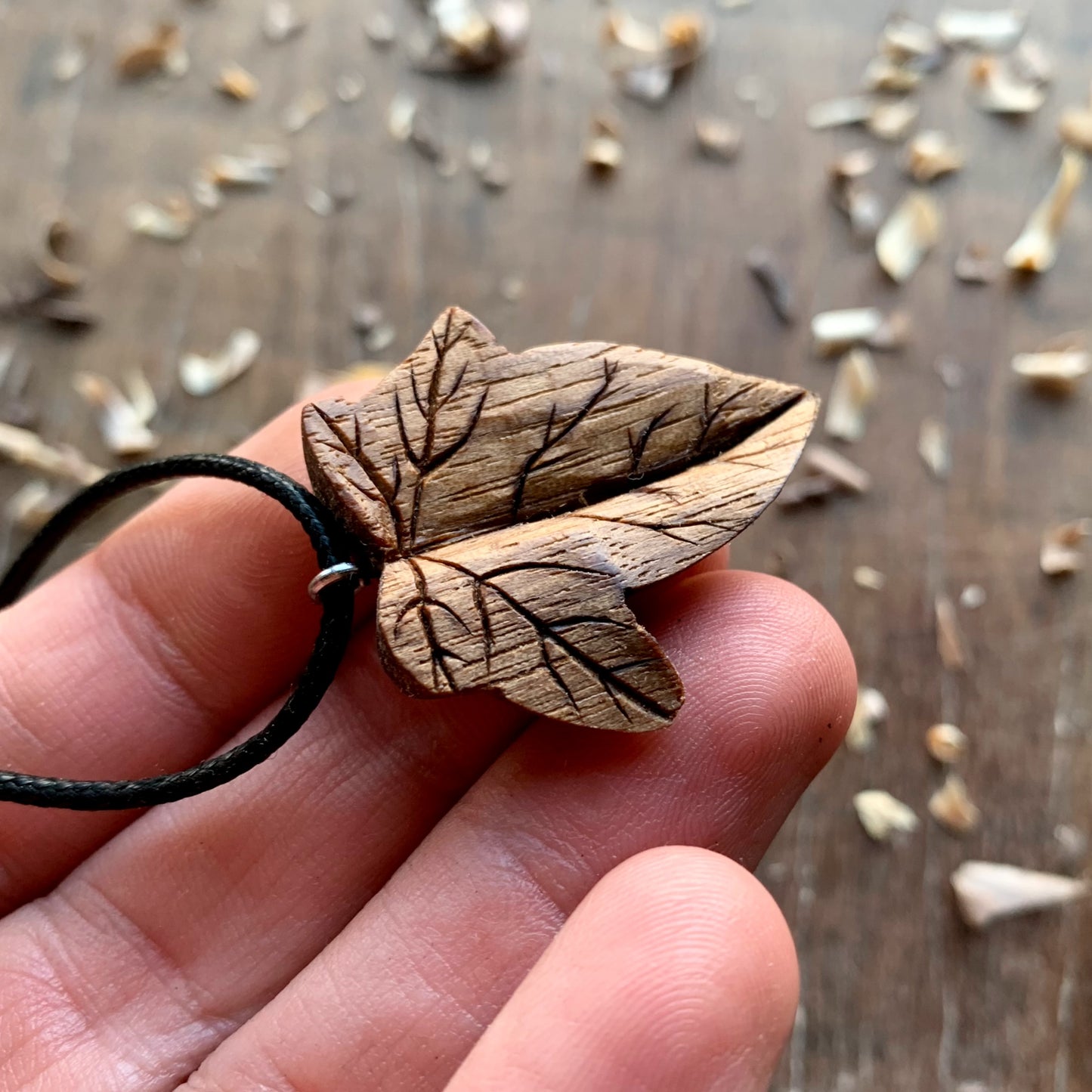 Ivy Leaf Walnut and Olive Wood Pendant