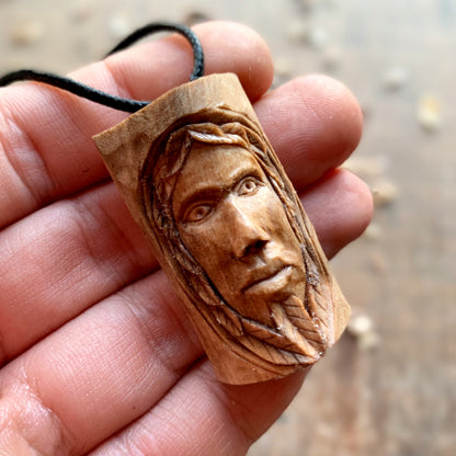 Green Man Walnut Wood Pendant