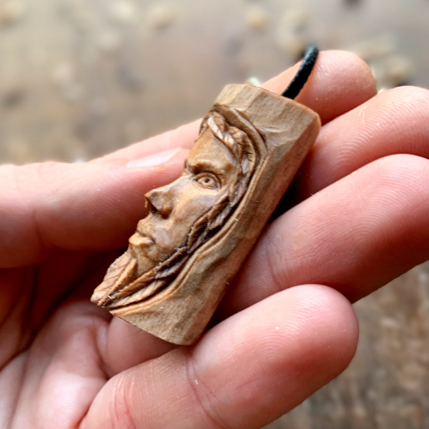 Green Man Walnut Wood Pendant