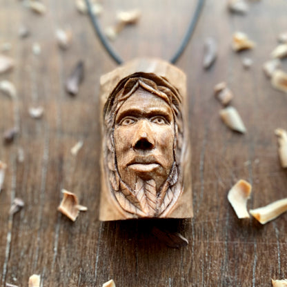 Green Man Walnut Wood Pendant