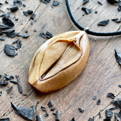 Vulva Olive Wood Pendant