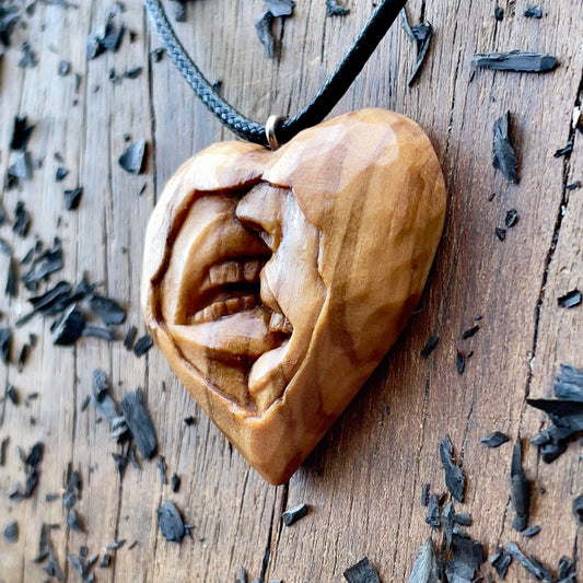 Sensual Kiss Heart Olive Wood Pendant