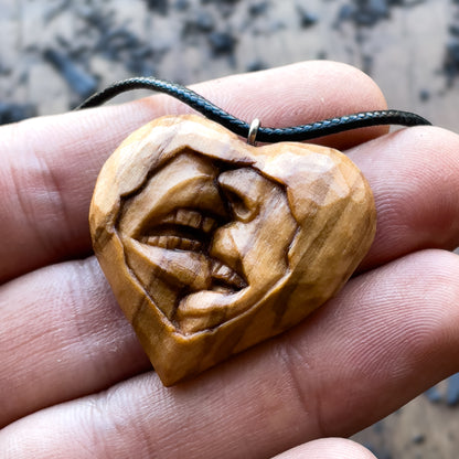 Sensual Kiss Heart Olive Wood Pendant