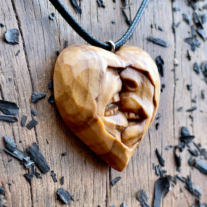 Sensual Kiss Heart Olive Wood Pendant