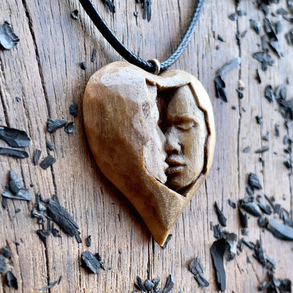 Kiss Into Heart Walnut Wood Pendant