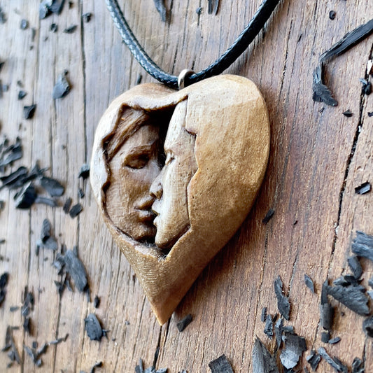 Kiss Into Heart Walnut Wood Pendant