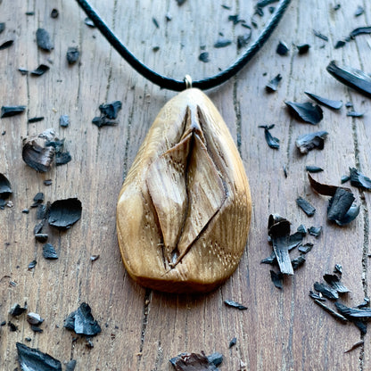 Vulva Pendant in Oak Wood