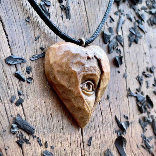 Eye Into Heart Walnut Wood Pendant