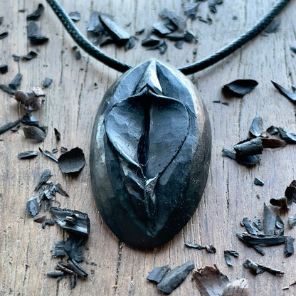 Vulva Pendant in Ebony Wood