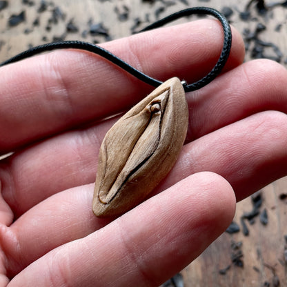 Vulva Italian Walnut Wood Pendant