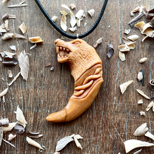 Fenrir Wolf Head Claw Pendant