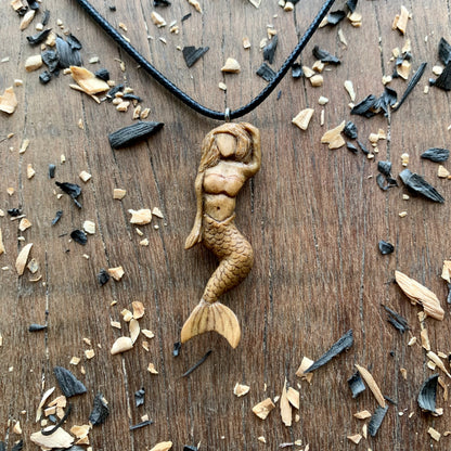 Mermaid Walnut Wood Pendant