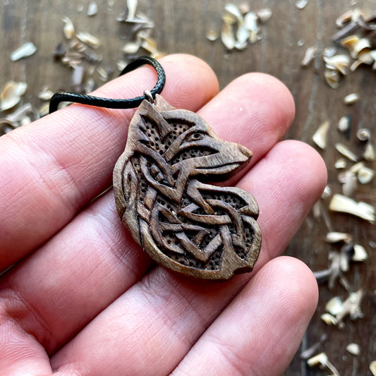 Celtic Fox Walnut Wood Pendant