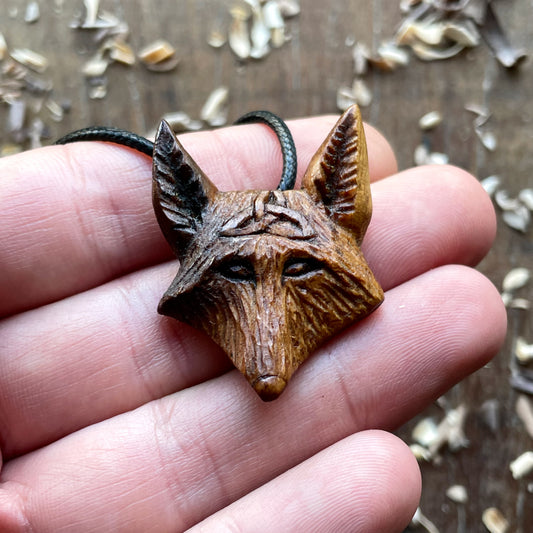 Fox With Triquetra Walnut Wood Pendant