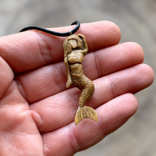 Mermaid Walnut Wood Pendant