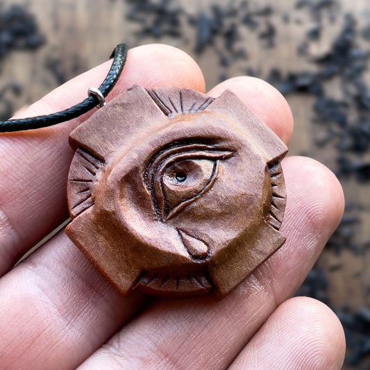 Eye On The Cross Pear Wood Pendant