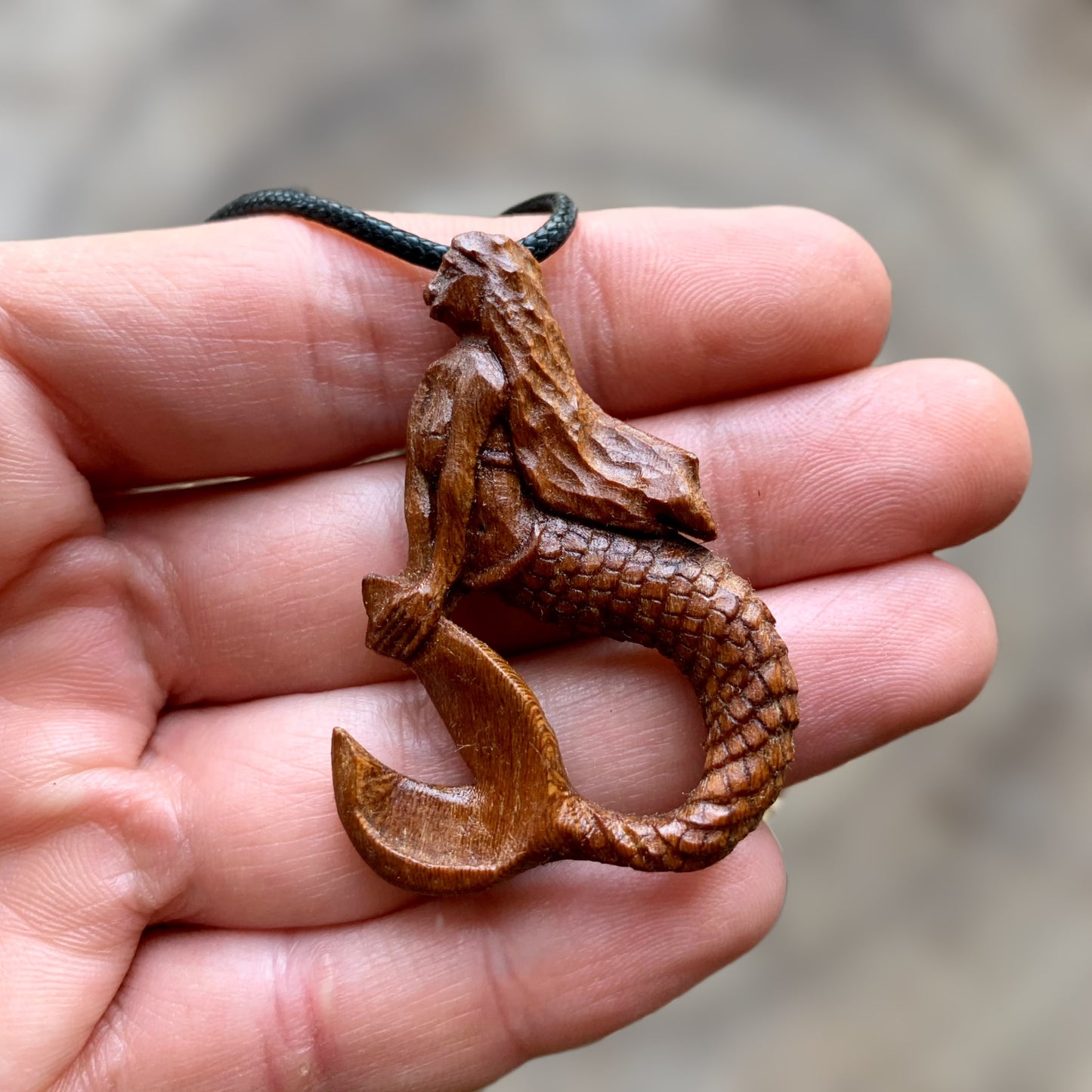 Handcarved Siren Almond Wood Pendant