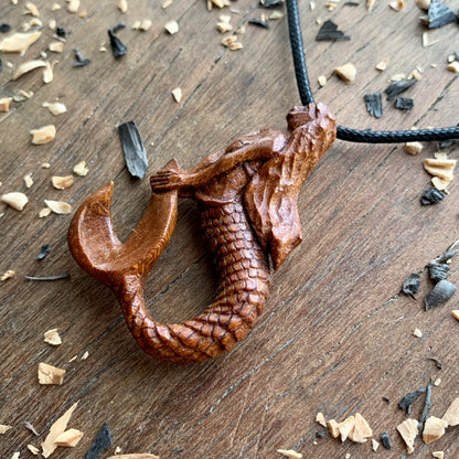 Handcarved Siren Almond Wood Pendant