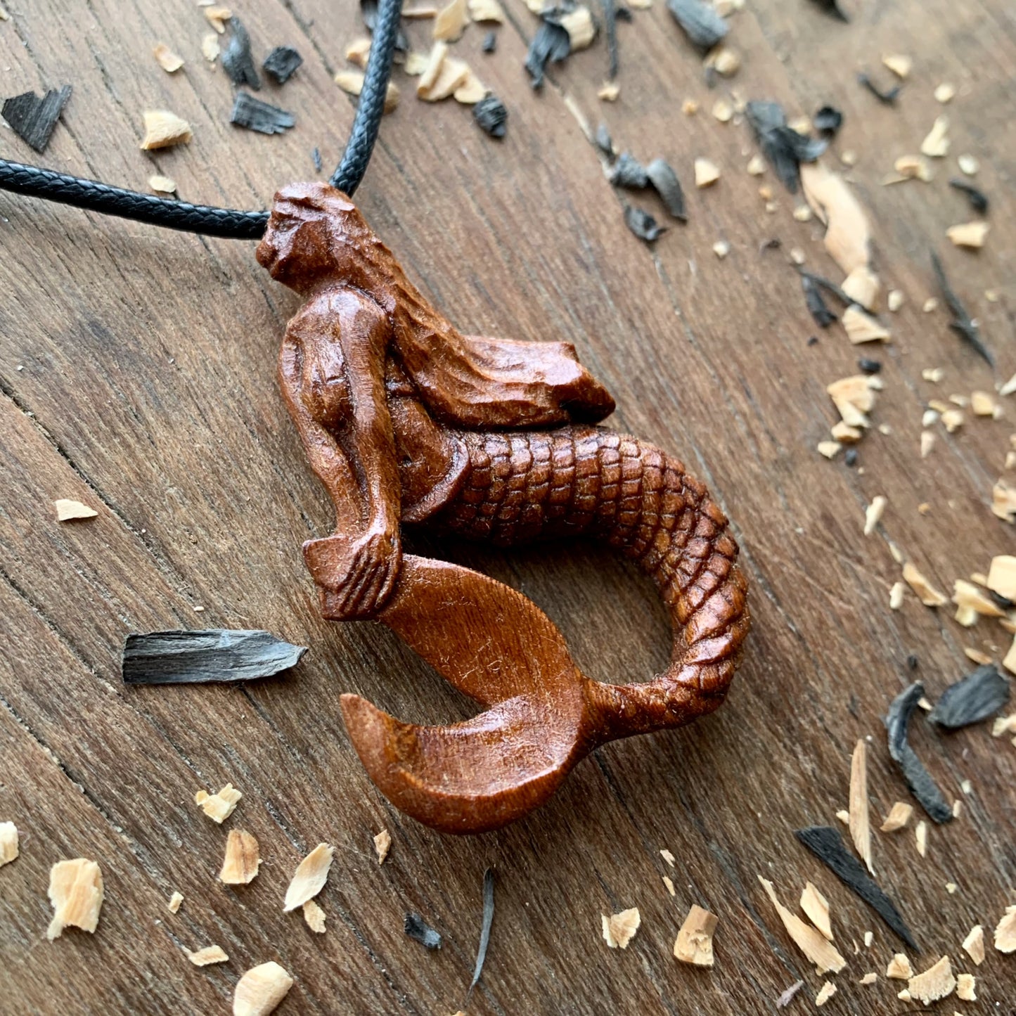 Handcarved Siren Almond Wood Pendant