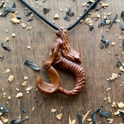 Handcarved Siren Almond Wood Pendant