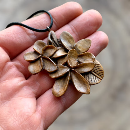 Plumeria Flowers and Leaf Pendant