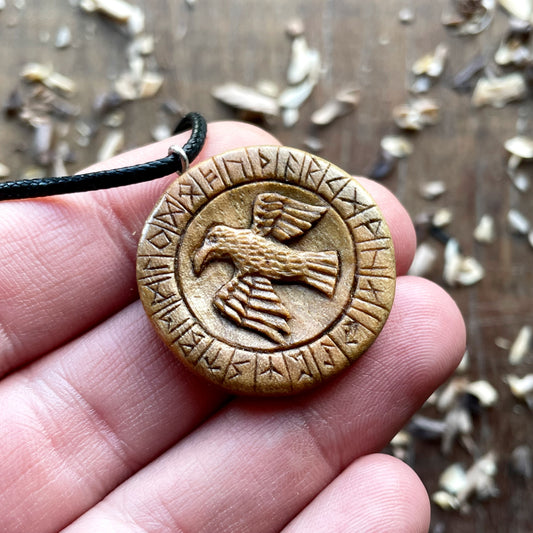 Runes And Raven Pendant