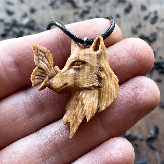 Wolf and Butterfly Pendant