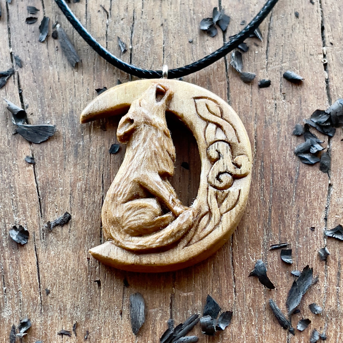 Wolf on the Moon Pendant with Triskelion