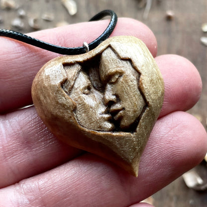 Kiss Into Heart Walnut Wood Pendant