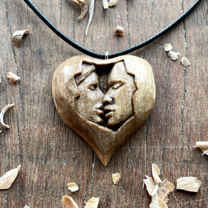 Kiss Into Heart Walnut Wood Pendant