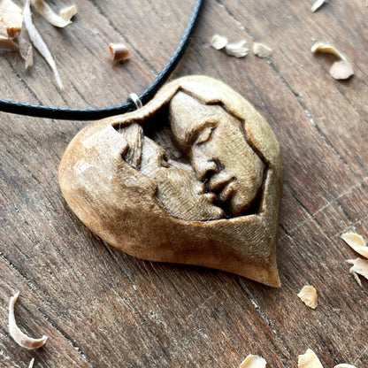 Kiss Into Heart Walnut Wood Pendant