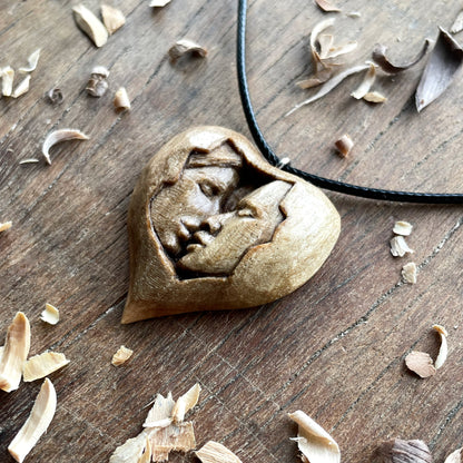 Kiss Into Heart Walnut Wood Pendant