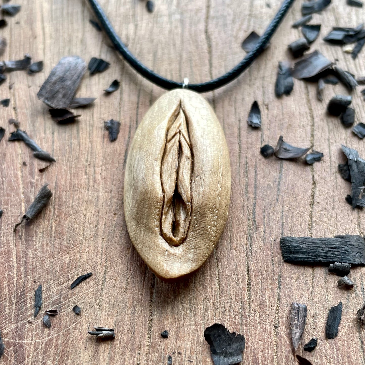 Vulva Pendant in Walnut Wood