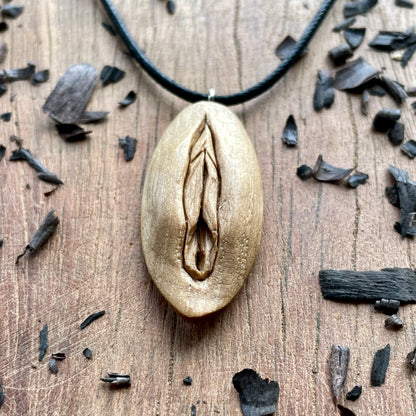 Vulva Pendant in Walnut Wood