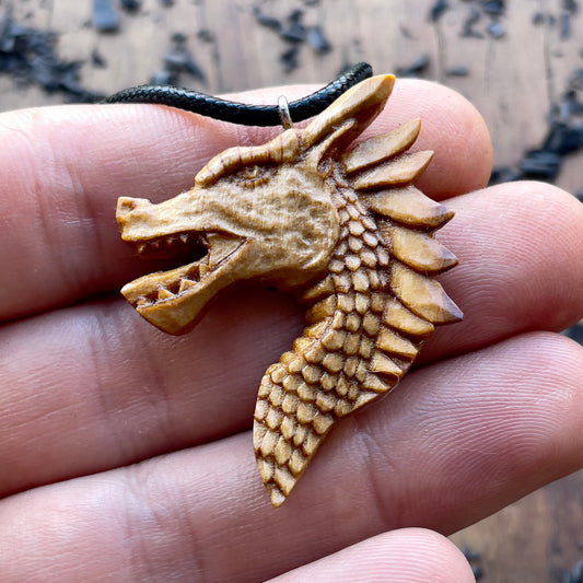 Dragon’s Head Olive Wood Pendant