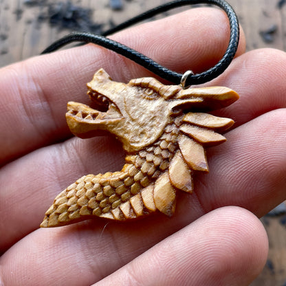 Dragon’s Head Olive Wood Pendant