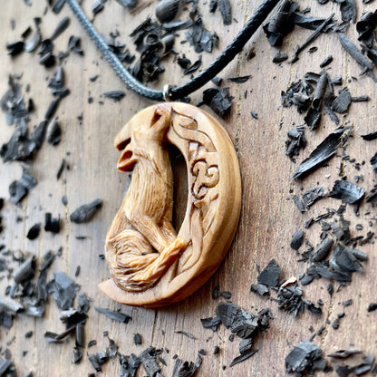 Wolf on the Moon Pendant with Triskelion