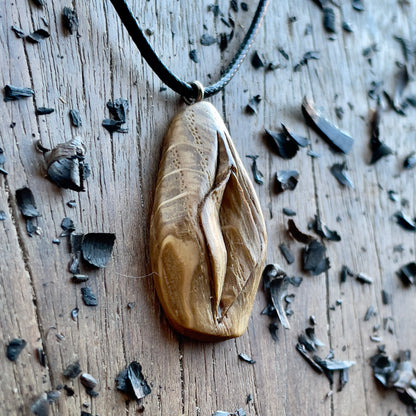 Vulva Pendant in Oak Wood