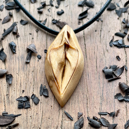 Vulva Olive Wood Pendant