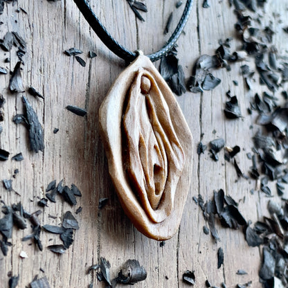 Abstract Vulva Pendant in Italian Walnut