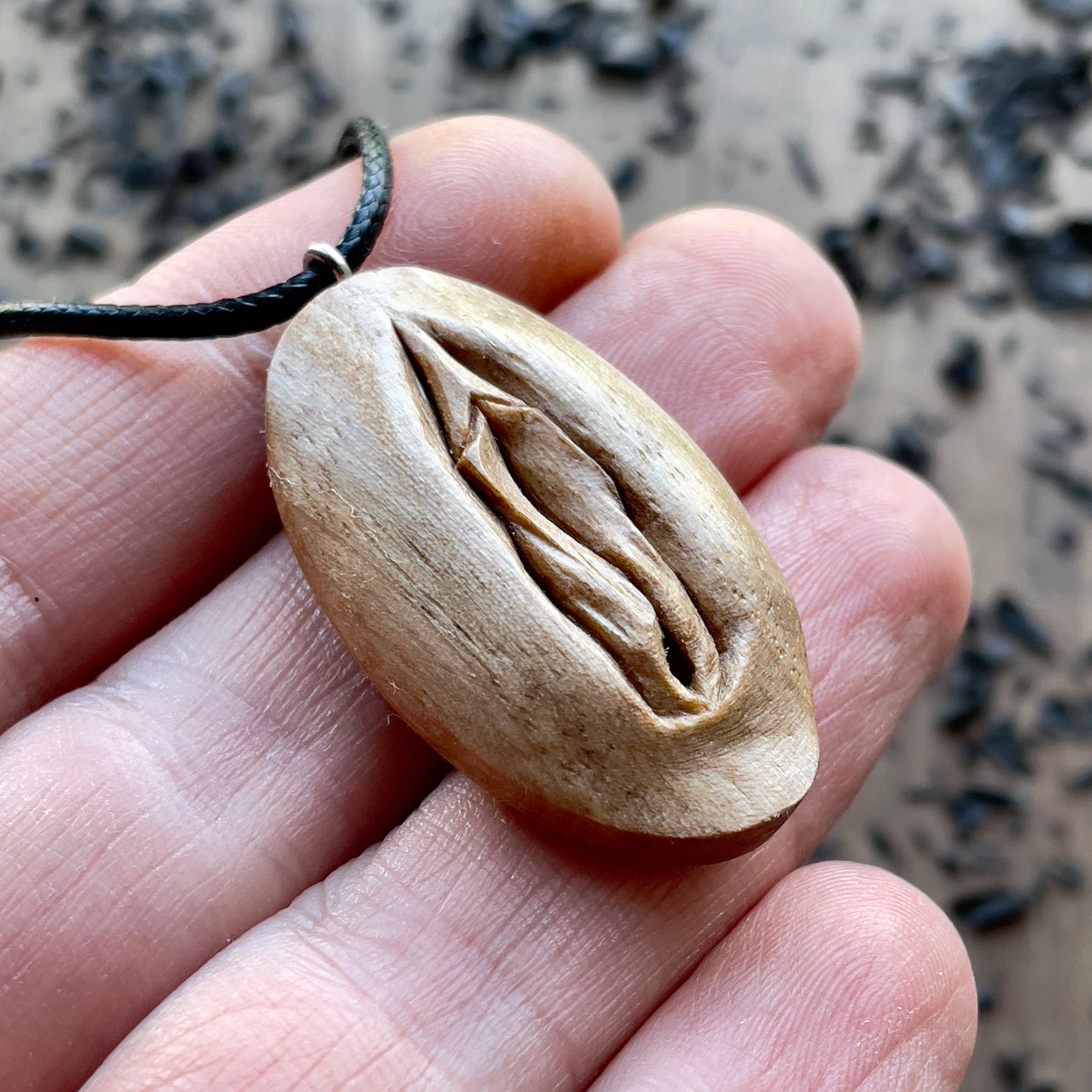 Vulva Italian Walnut Wood Pendant