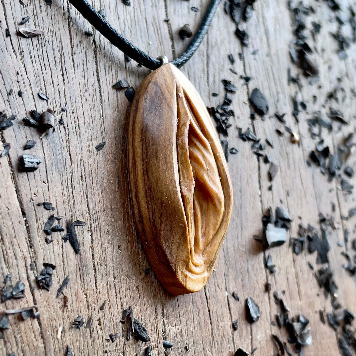 Vulva Pendant in Olive Wood