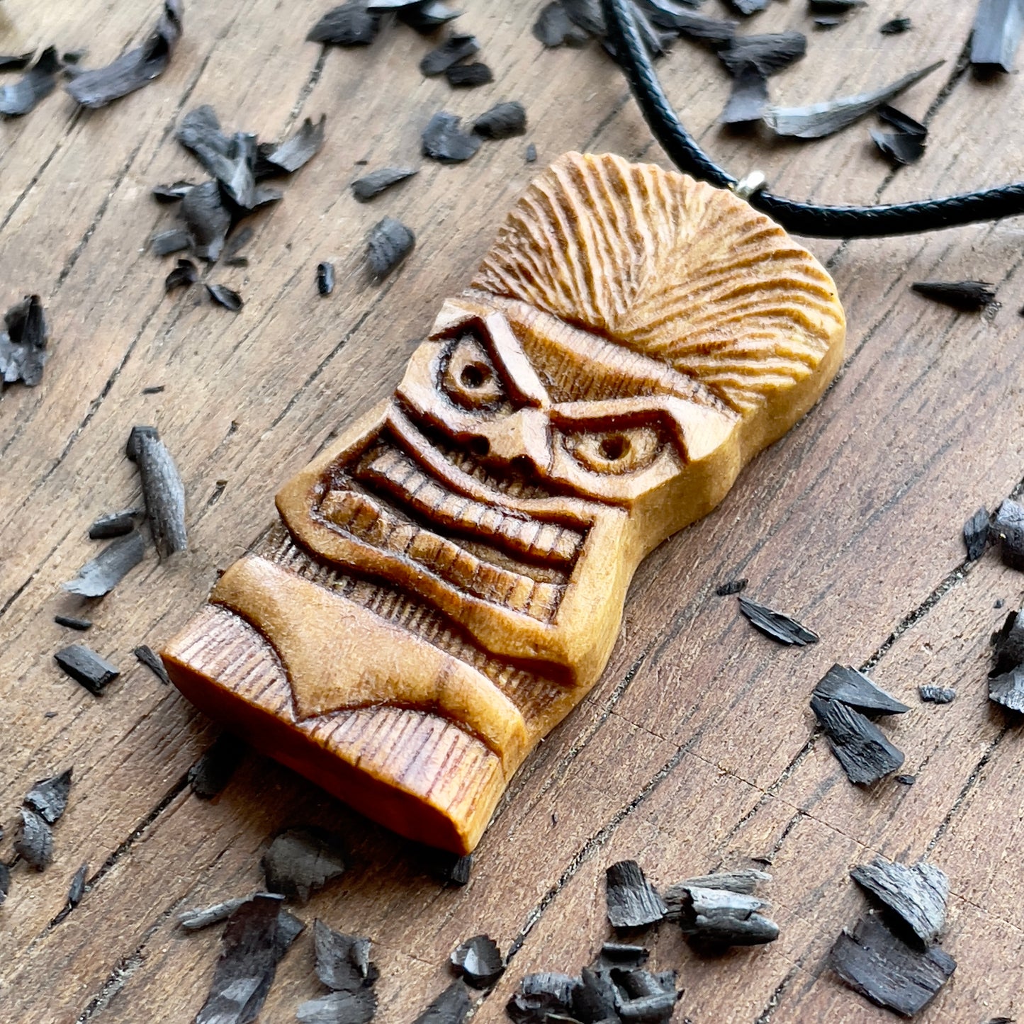Tiki Mask Olive Wood Pendant