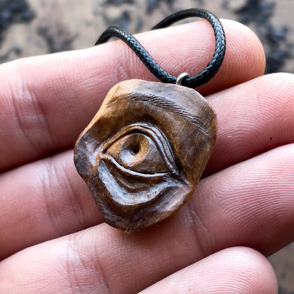 Realistic Eye Walnut Wood Pendant