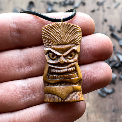 Tiki Mask Olive Wood Pendant